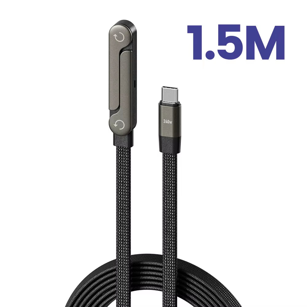 USB-C to USB-C 240W 2-in-1 Fast Charging Cable with Right Angle Connector (Compatible with Xiaomi, Samsung, and OnePlus)