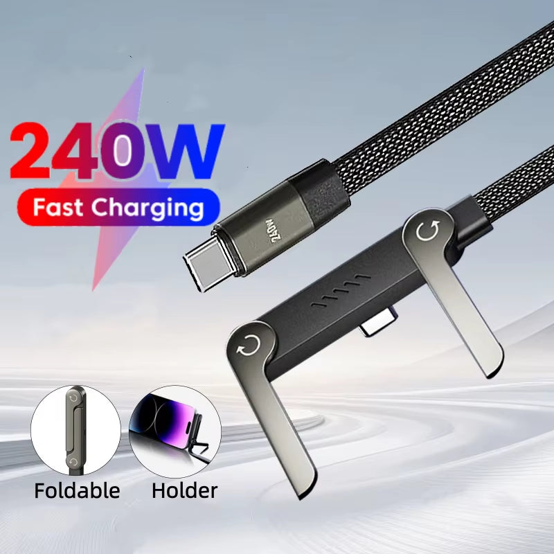 USB-C to USB-C 240W 2-in-1 Fast Charging Cable with Right Angle Connector (Compatible with Xiaomi, Samsung, and OnePlus)