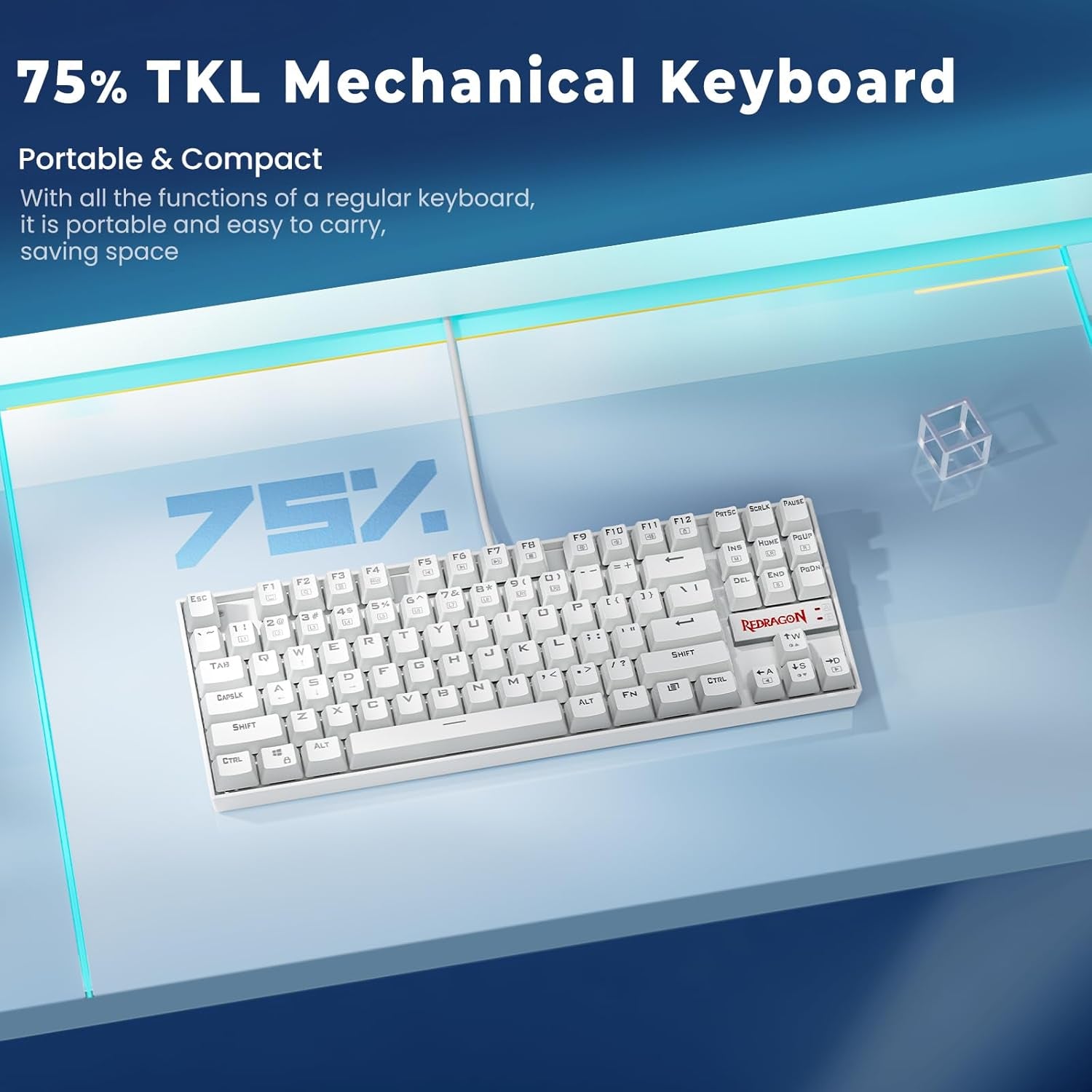 Teclado Mecánico Gamer K552 Compacto 60%, 87 Teclas, Switch Blue, RGB, Blanco, Cableado para PC
