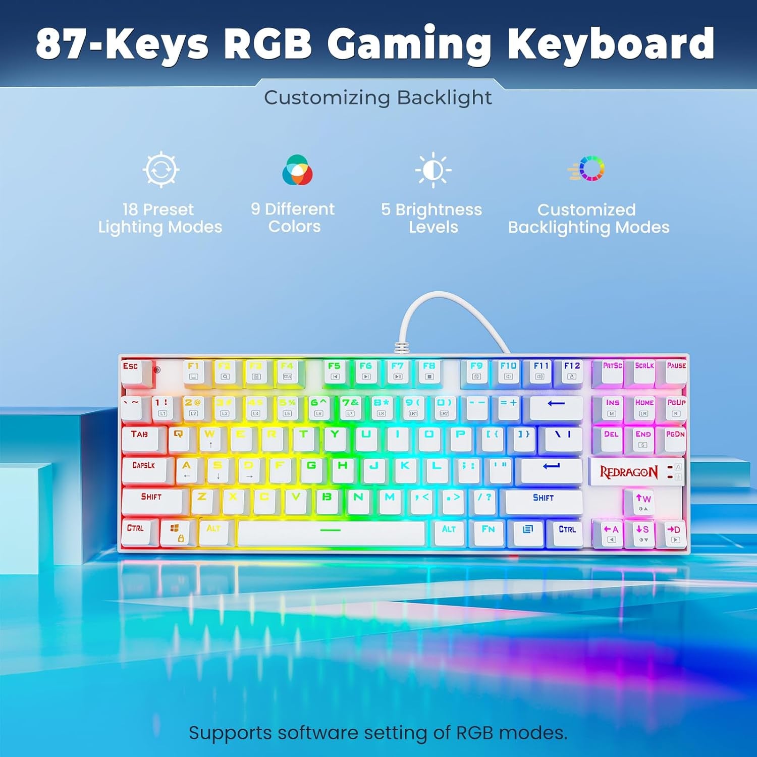 Teclado Mecánico Gamer K552 Compacto 60%, 87 Teclas, Switch Blue, RGB, Blanco, Cableado para PC