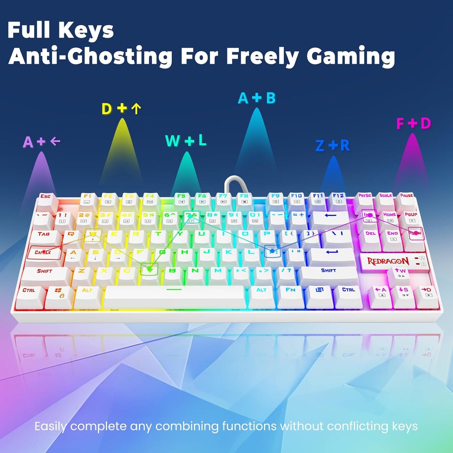 Teclado Mecánico Gamer K552 Compacto 60%, 87 Teclas, Switch Blue, RGB, Blanco, Cableado para PC