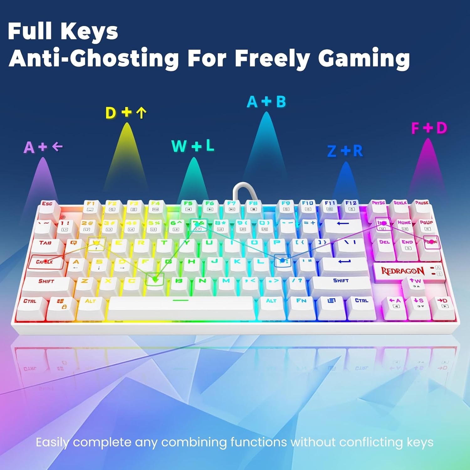 Teclado Mecánico Gamer K552 Compacto 60%, 87 Teclas, Switch Blue, RGB, Blanco, Cableado para PC