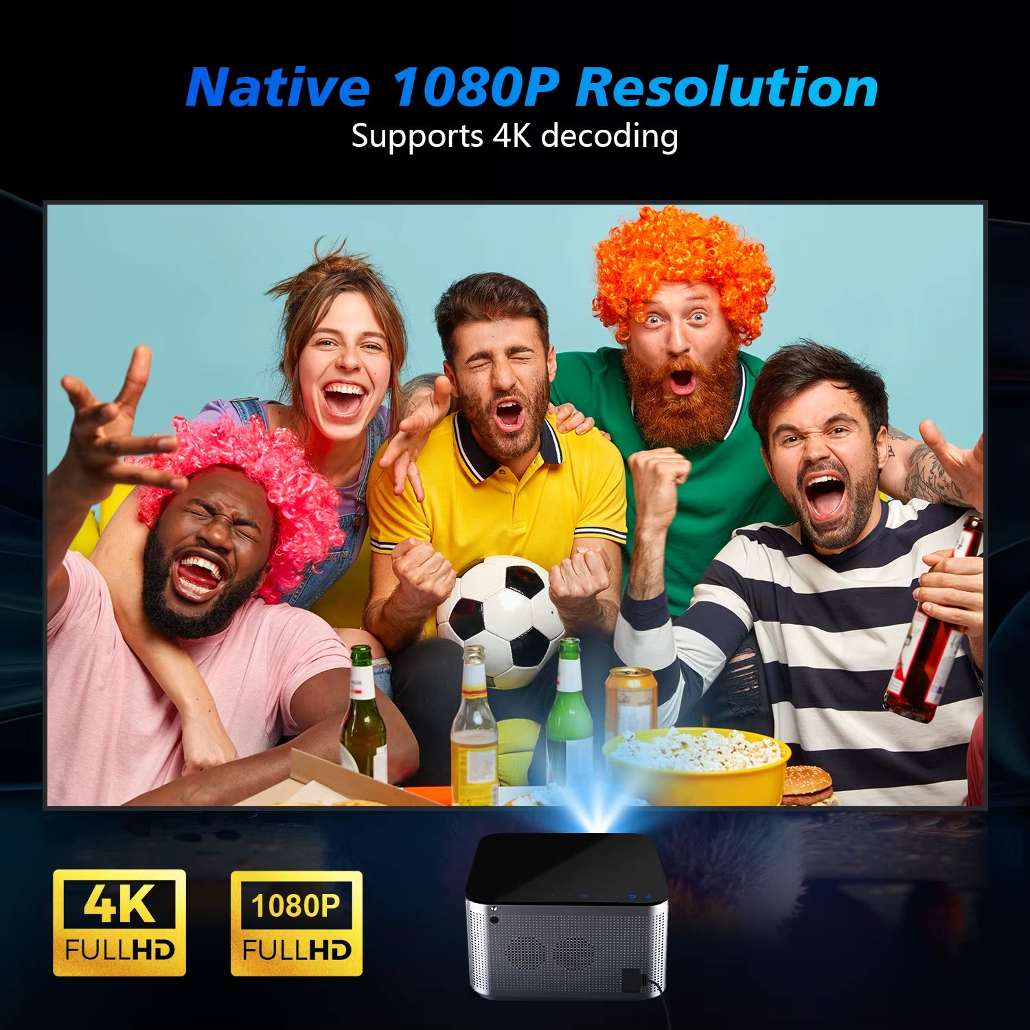 Proyector Smart 4K Full HD 1080P, 580 ANSI, Android 11, Wifi 6, BT 5.0, Control por Voz – Cine en Casa