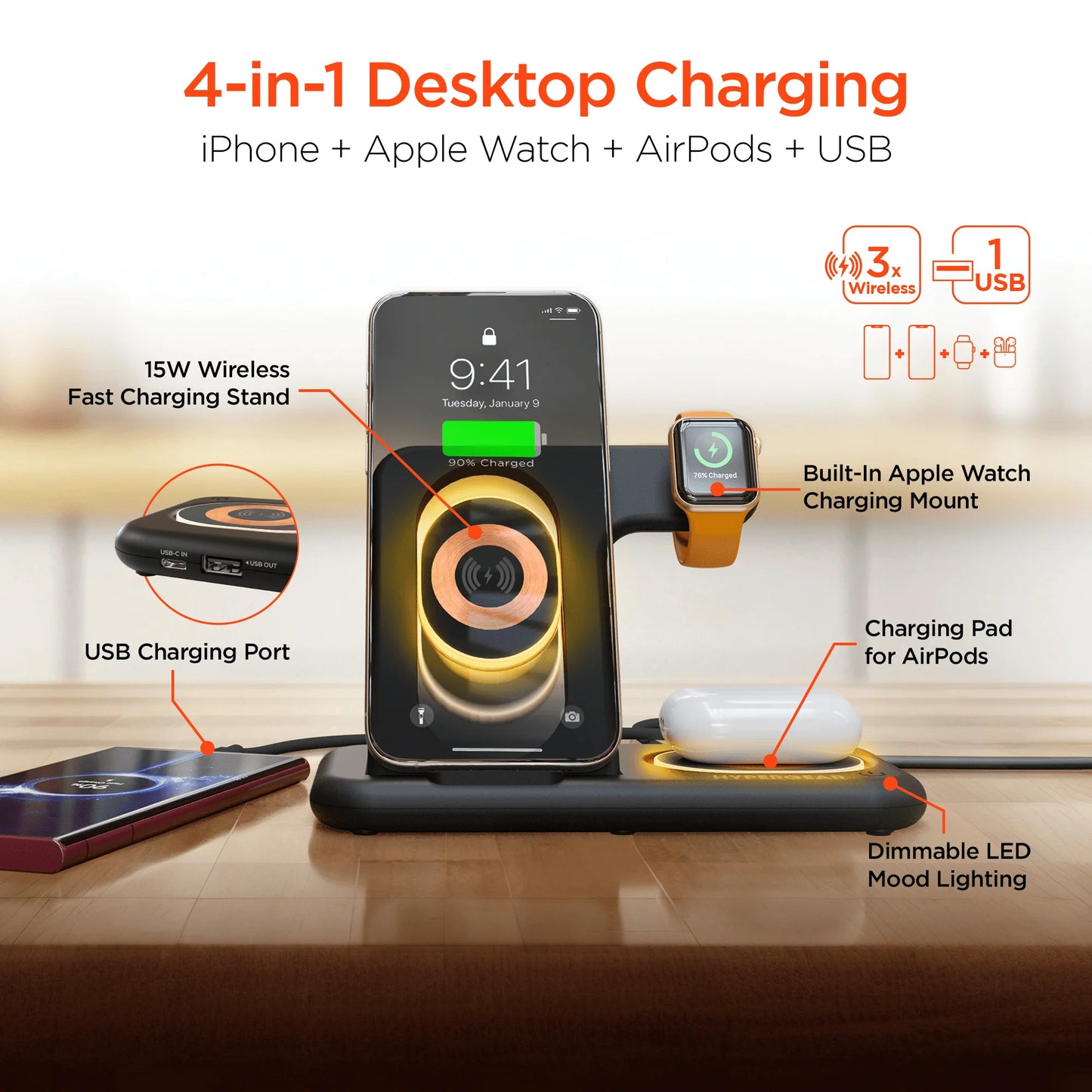 Hypergear 4 in 1 Wireless Charging Stand