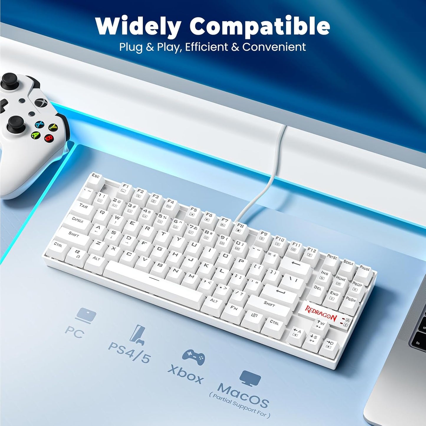 Teclado Mecánico Gamer K552 Compacto 60%, 87 Teclas, Switch Blue, RGB, Blanco, Cableado para PC