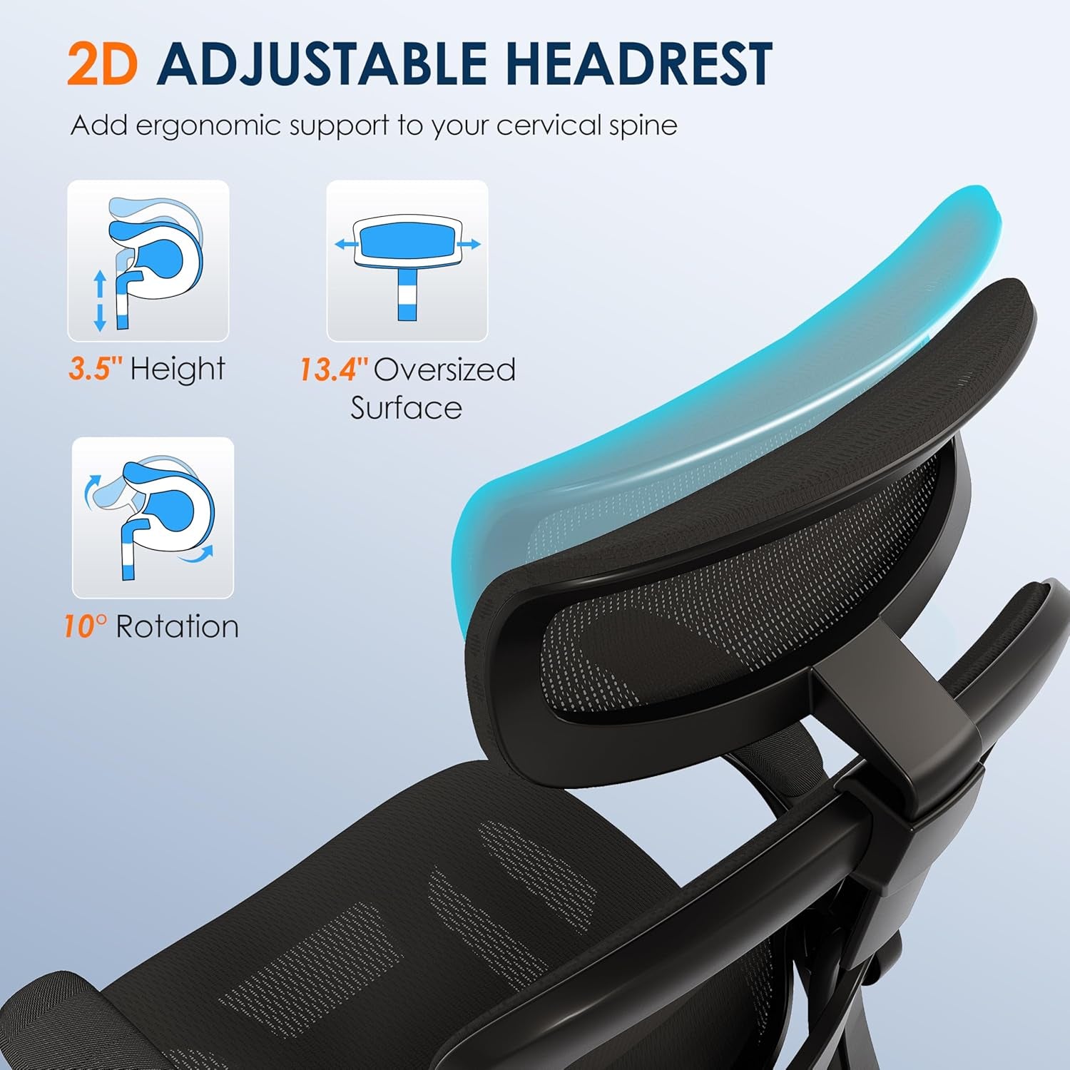 Silla de Oficina Ergonómica de Malla, Reclinable con Reposabrazos Plegables, Cabecera 2D, Asiento Cómodo y Ruedas PU – Negra (GY1108)