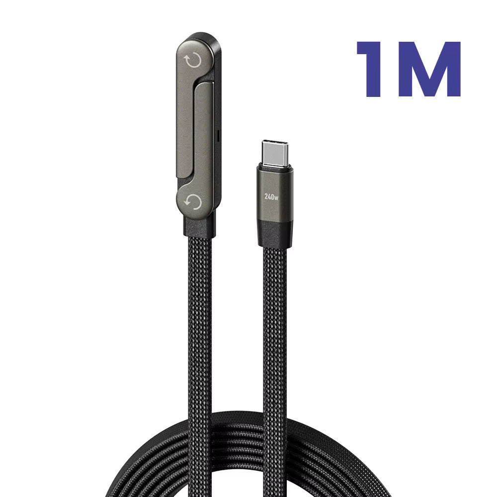 USB-C to USB-C 240W 2-in-1 Fast Charging Cable with Right Angle Connector (Compatible with Xiaomi, Samsung, and OnePlus)